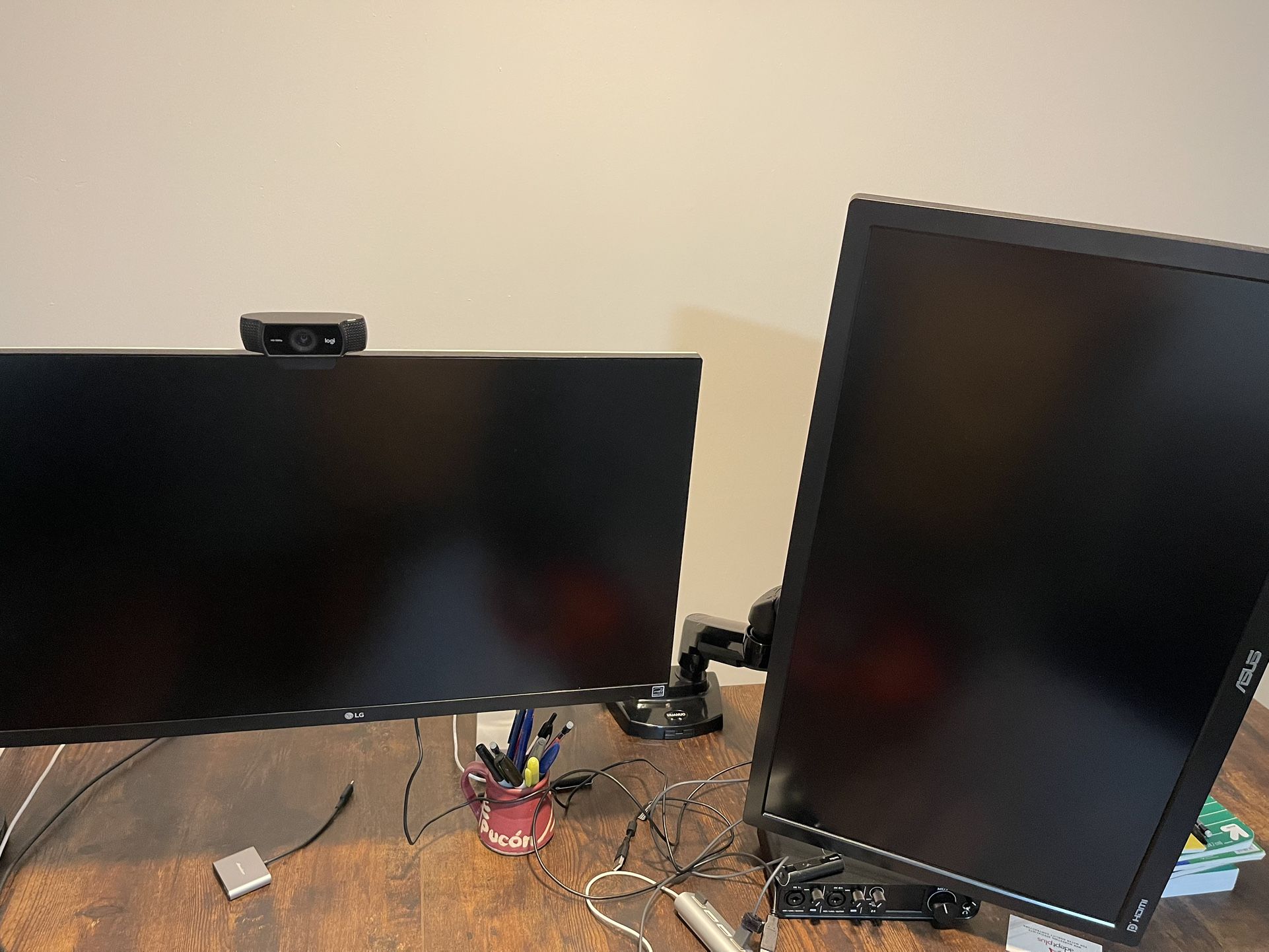 Dual Monitor Stand - Full Adjustable Monitor Desk Mount Swivel Vesa Bracket with C Clamp, Grommet Mounting Base for 13 to 32 Inch Computer Scre