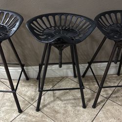 Three Metal Barstools With Tractor Style Seat 