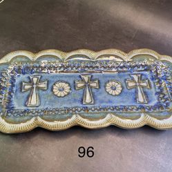 Gorgeous Handmade Stoneware Relish Dish Blue Beige Glazed. Signed. Excellent condition. 