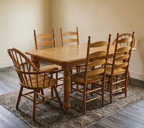 Wood Dining Table Set with 6 Chairs