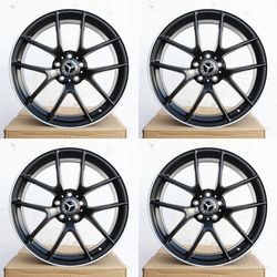 Staggered 19x8 ET38 & 19x9 ET45 5x112 Matte Black Machined Lip Wheels CB66.6 Audi VW Mercedes