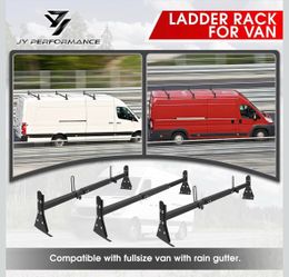 JY PERFORMANCE Ladder Rack for Van, Van Roof Rack 3 Bars, 800 lbs, Adjustable 57"-65" Compatible with Chevy Express 1 3500 Ford Econoline GMC
