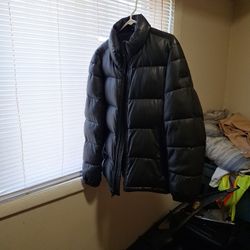 DKNY FAUX LEATHER Oversized Puffer Coat