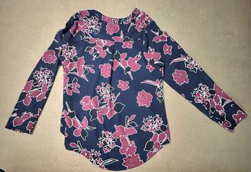 Express Navy blue and maroon floral button up blouse