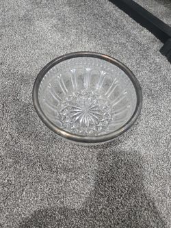 Vintage Crystal Heavy Glass Bowl With Silver Trim