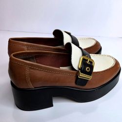 Dolce Vita Huey Academia Platform Loafers Brown White Black Leather Size 6.5