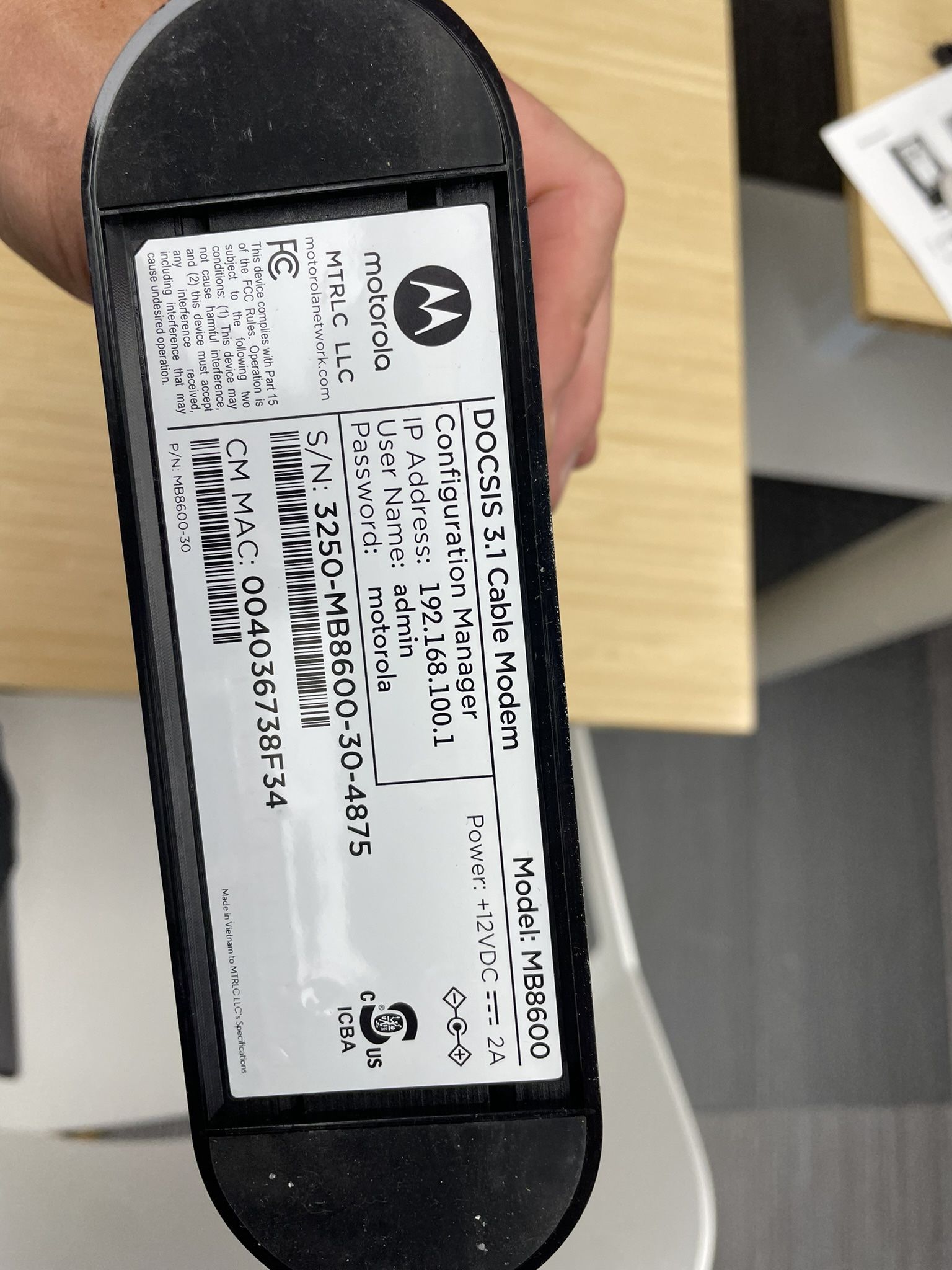 Motorola MB8600 DOCSIS 3.1 Cable Modem 