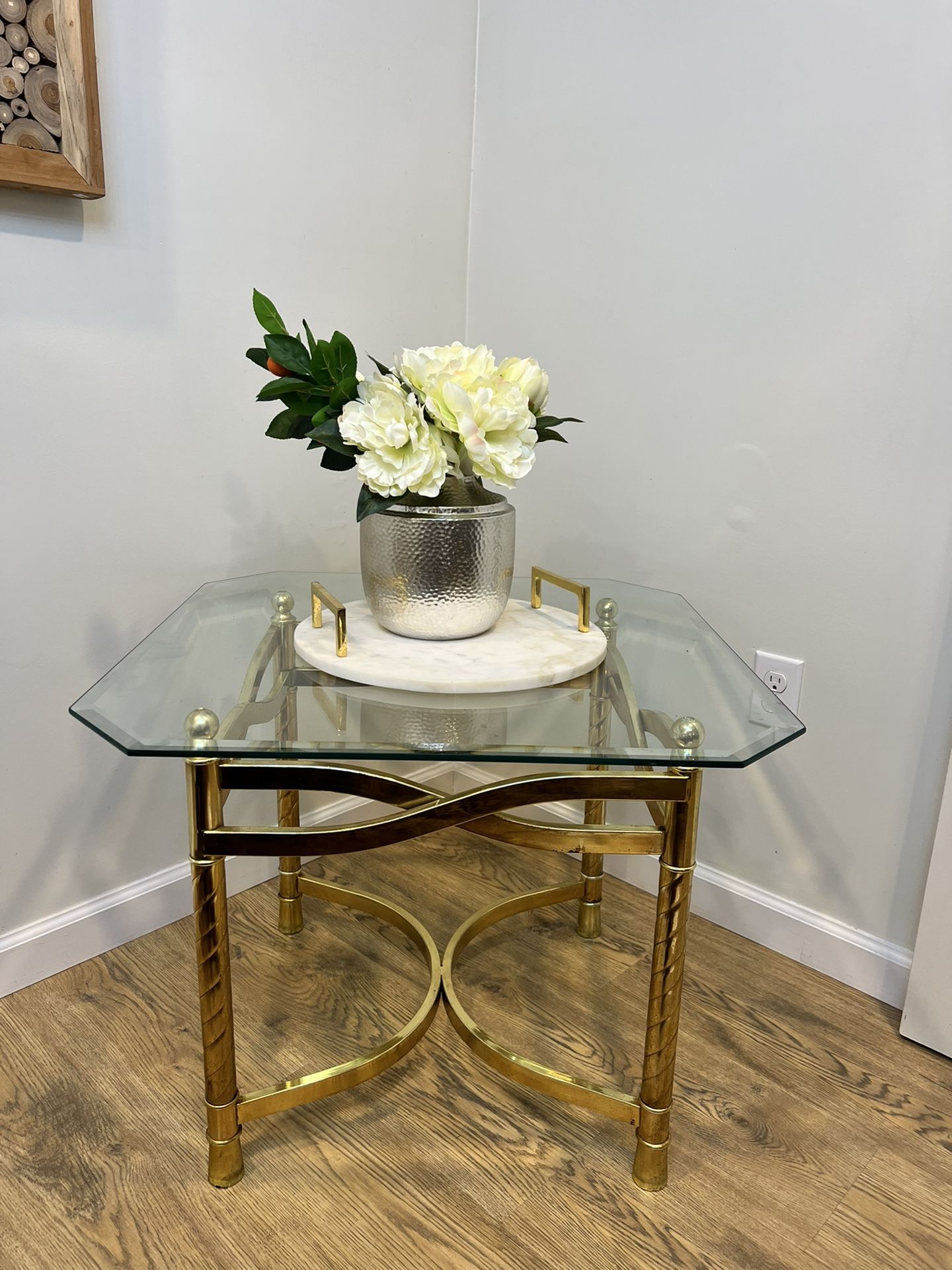 Vintage Beautiful brass Glass Side table