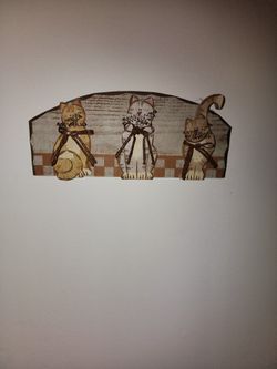 Homemade Artistic Original 3 Kitty Wall Hanging