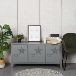 New Heavy Duty 47" TV Stand Metal Fit for TVs up to 43" with Storage Steel 3 Door Locker Cabinet Metal Cabinet for Living Room
