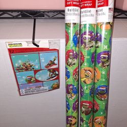 Christmas Paper 3 Rolls of Ninja Turtles Heavy Weight Wrap 60 sq Ft = 6 Yards and 12 Self Stick Christmas Tags 