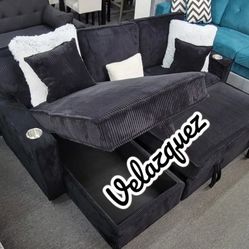 ✅️✅️Black Convertible Sectional W/ Cup Holder & W/ USB Port✅️✅️