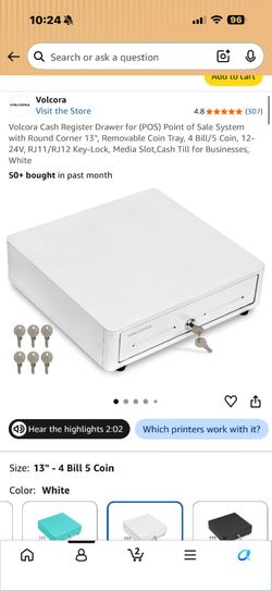 Volcora Cash Register Drawer – White – 4 Bill/5 Coin