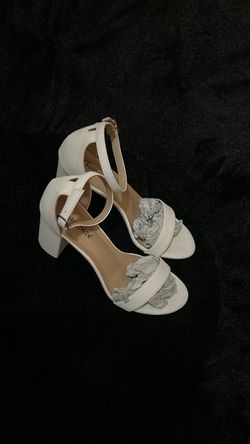 White Block Heel Ankle Strap Sandals size 6.5-7 women’s