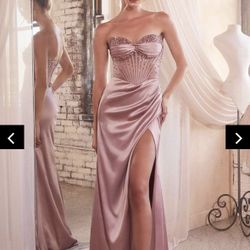 Ladivine Pink Strapless Prom Dress With Beaded Bodice And Leg Slit #prom #formal