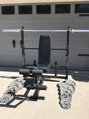 Keys Fitness Olympic Weight Bench 300lb Weight Set W 45lb Bar