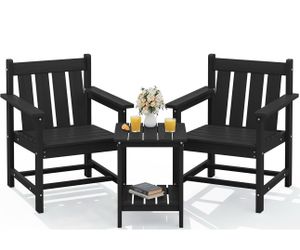SEWRWALL 3 Pieces Patio Bistro Set, All Weather Adirondack Chair Set with Side Table, HDPE Material Outdoor Patio Furniture Set for Balcony, Porch, Ga
