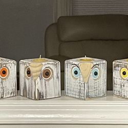 Real Wood Custom Handmade Owl Candle Holders