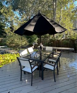 Outdoor Patio Table 6 Chairs Umbrella