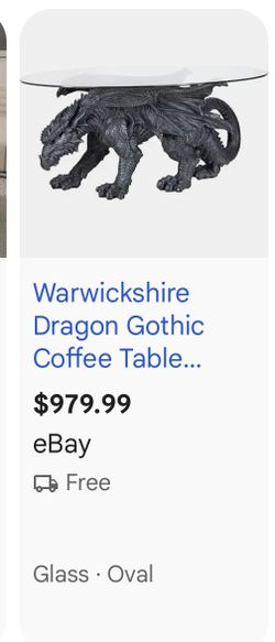 Design Toscano Warwickshire Dragon Gothic Decor Glass Topped Coffee Table, 39 Inch Long, Cast Stone Resin, Grey Stone Finish