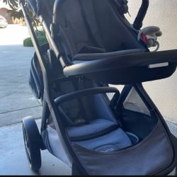 Nuna Demi Grow Double Stroller With Sibling Seat In aspen Blue Gray Color Bundle