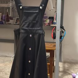 Girl leather overalls skirt