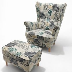 IKEA Accent Chair + Matching Ottoman | Modern Leaf Pattern
