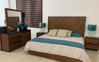 Modern Walnut Bedroom Set with Mirror