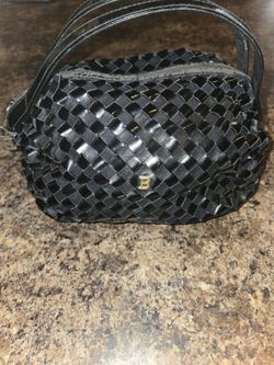 Bally black woven leather handbag with obvious flaw/call outs