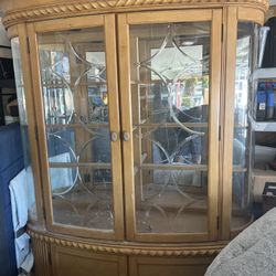 Large 2 Piece China Cabinet w/ Lighting and Glass Shelves 