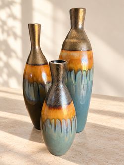 Set of 3 Ceramic Drip Glaze Vases