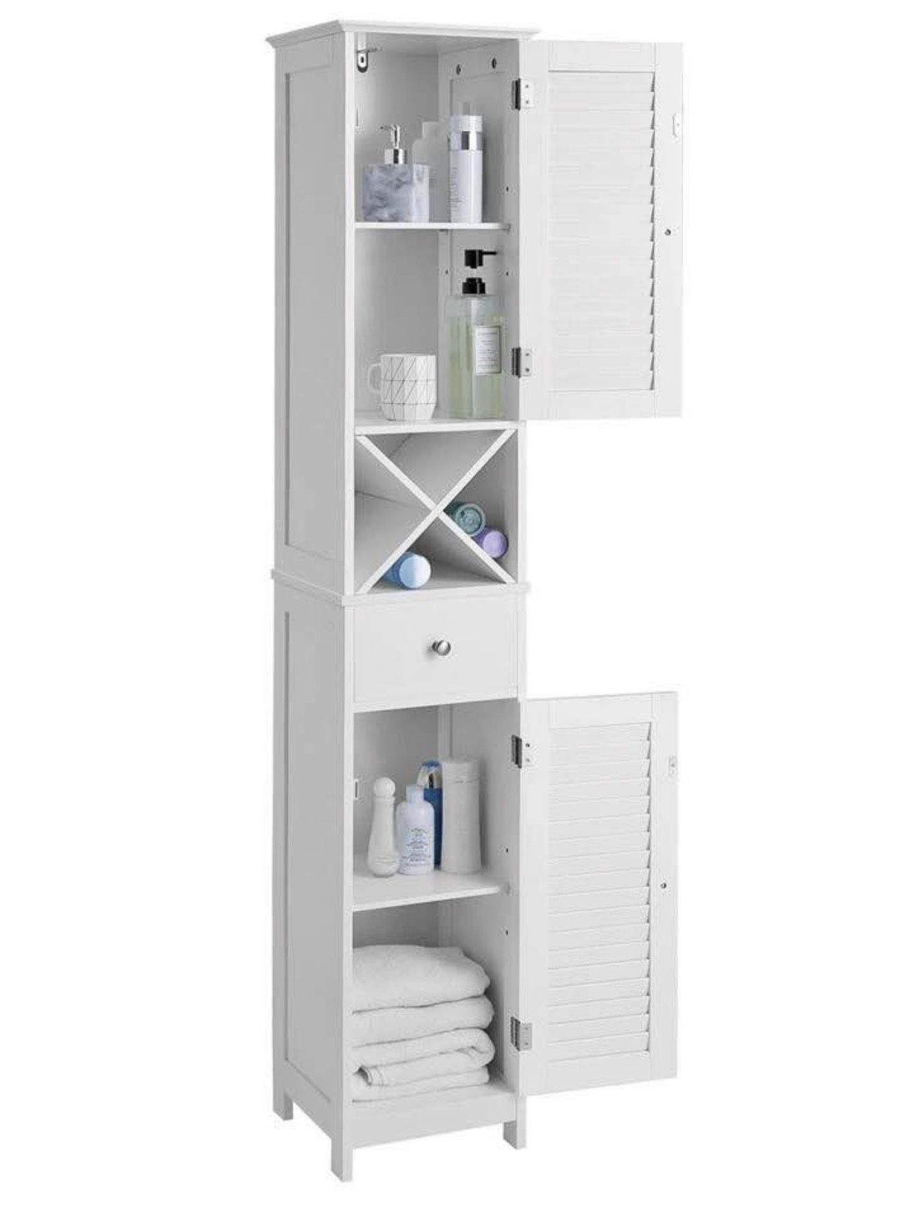 Freestanding Storage Cabinet With Shutter Doors, 12.6 X 11.8 X 66.9 Inches, White