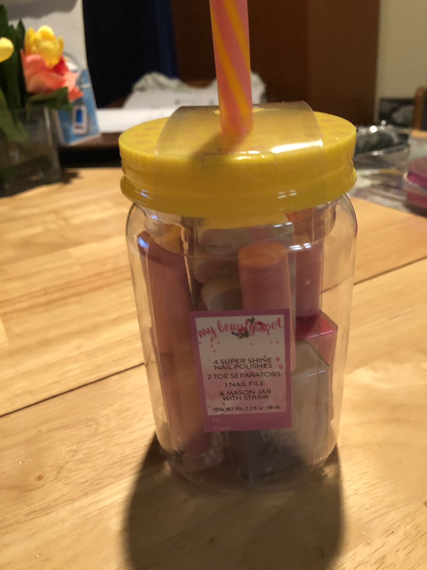 Nice gift for anyone multiple items inside mason jar with straw
