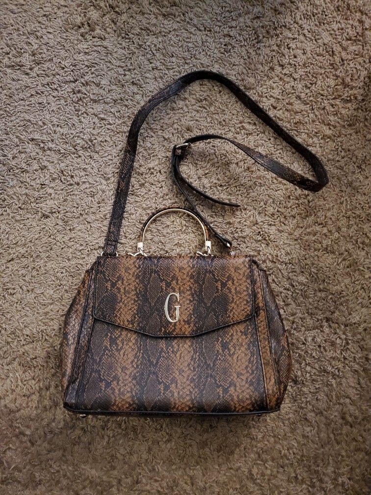 Two Tone Brown Guess Faux Leather Snakeskin Handbag/Crossbody Purse