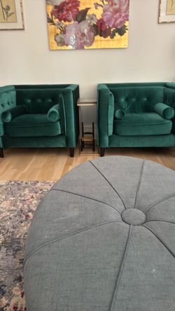 2 Emerald Green Velvet Club Chairs