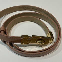 Halogen Faux Beige Shiny Leather 0.5” Adjustable Belt/Gold Lock, L