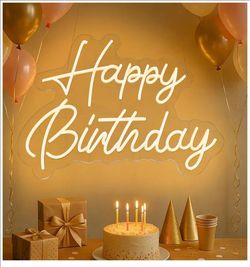 Happy Birthday Neon Sign, 22×16.9 Inch Large Warm White Dimmable LED Light Up Sign, Neon Happy Birthday Banner Backdrop for Party Wall Decor