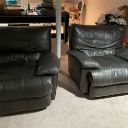 2 Big BOY Distressed Leather Recliners & rockers Plus Ottoman