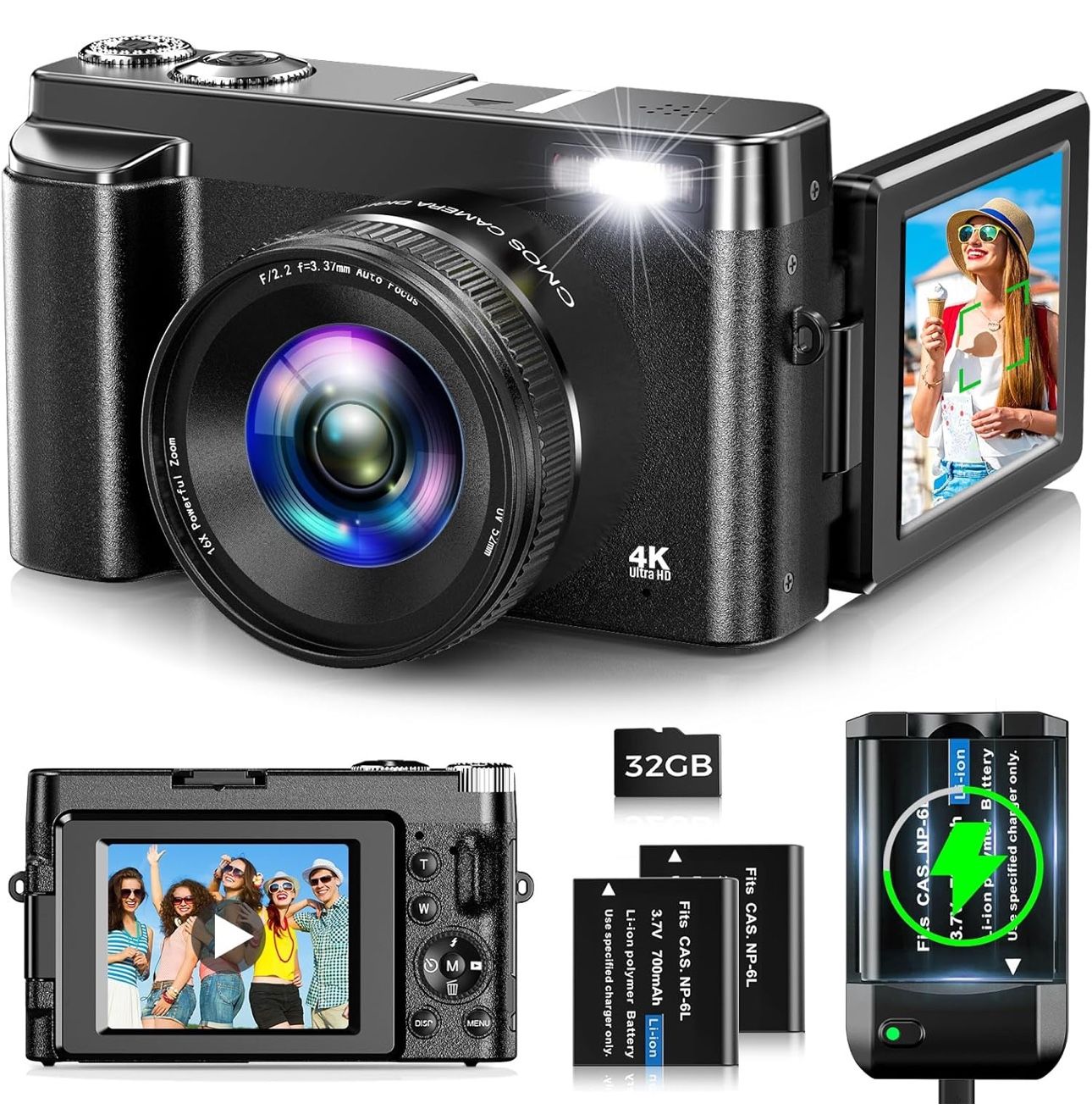 Digital Camera 1080P 44MP Digital Cameras for Kids, Digital Point and Shoot Camera with 16X Zoom, Time Stamp, Compact Small Travel Came