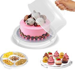 Cake Carrier With Lid and Handle – All In 1 Multipurpose Cake Storage Container Fits 10" Cake, 11 Cupcakes & A Cake Plate Serves as 5 Section Serving 