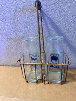 Vintage Brookside Farm Dairy Milk Bottles with Wire Carrier