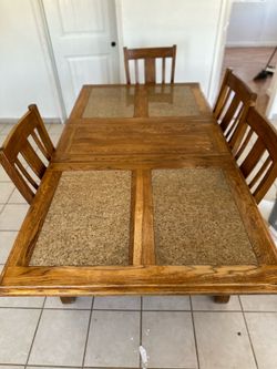 Mission Style Dining Table Set with 6 Chairs & Tile Top