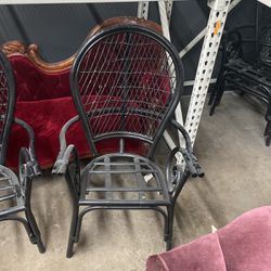 Set Of Four Black Wicker Wood Outdoor/Indoor Chairs
