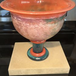Kosta Boda Kjell Engman 59147 Sign Cancan Art Glass Compote Pedestal Footed Bowl
