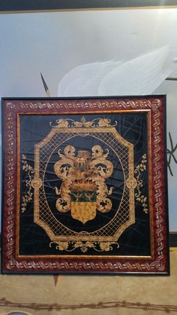 32 X 30 VINTAGE FRENCH WOODEN CREST ROYAL COAT OF ARMS (BY MAITLAND SMITH )