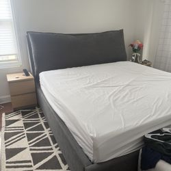 Gray Upholstered Plush Bed Frame