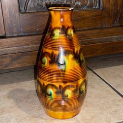 Vintage Amber Glazed Vase 9”