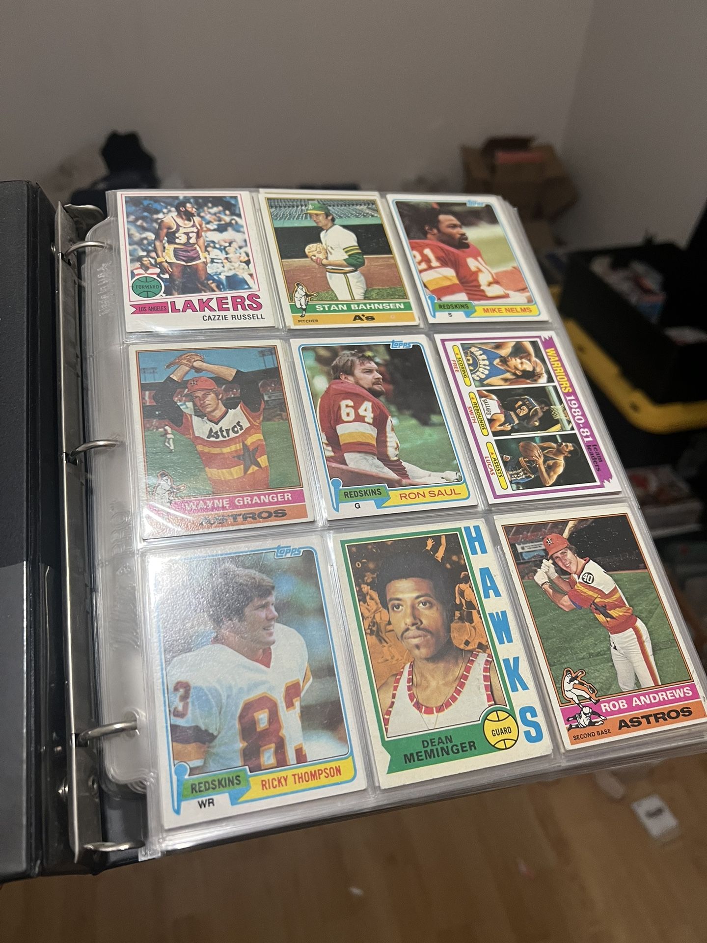 Binder of 423 Vintage Football, Basketball & Baseball Cards