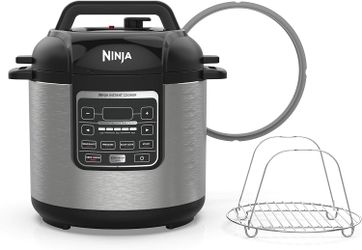 Ninja Instant, 1000-Watt Pressure, Slow, Multi Cooker, and Steamer with 6-Quart Ceramic Coated Pot & Steam Rack (PC101), Si, Black/Silver