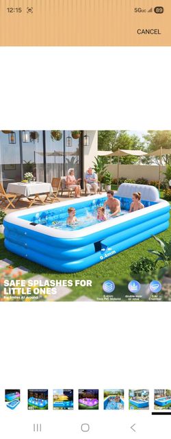 Extra Large Inflatable Pool with Lights,Upgraded Solar Powered Blow Up Pool for Adults,Inflatable Kids Swimming Pool with Seat& Backrest,Big Inflatabl
